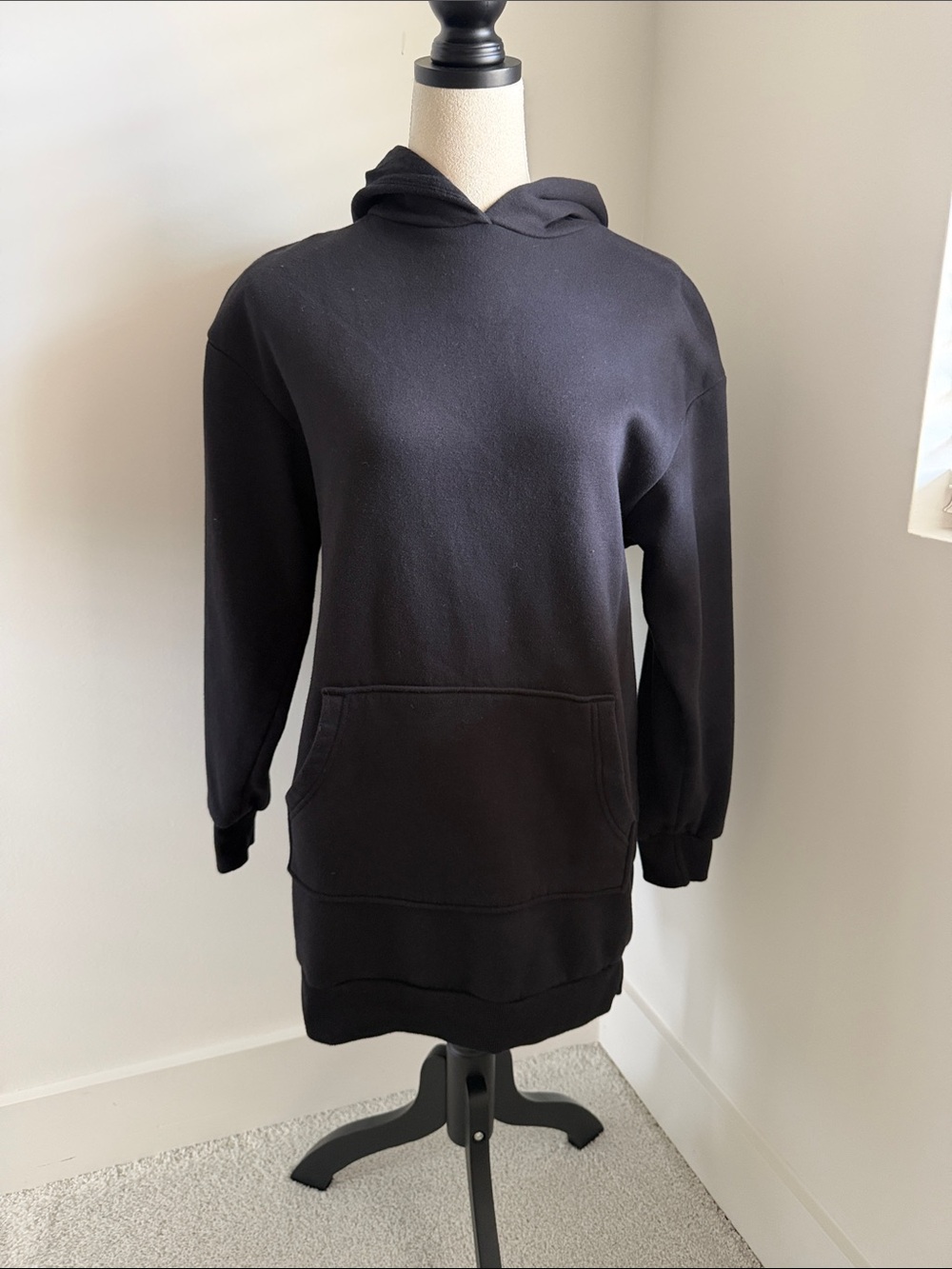 H&M Black Crewneck Hoodie Dress with Kangaroo Pocket